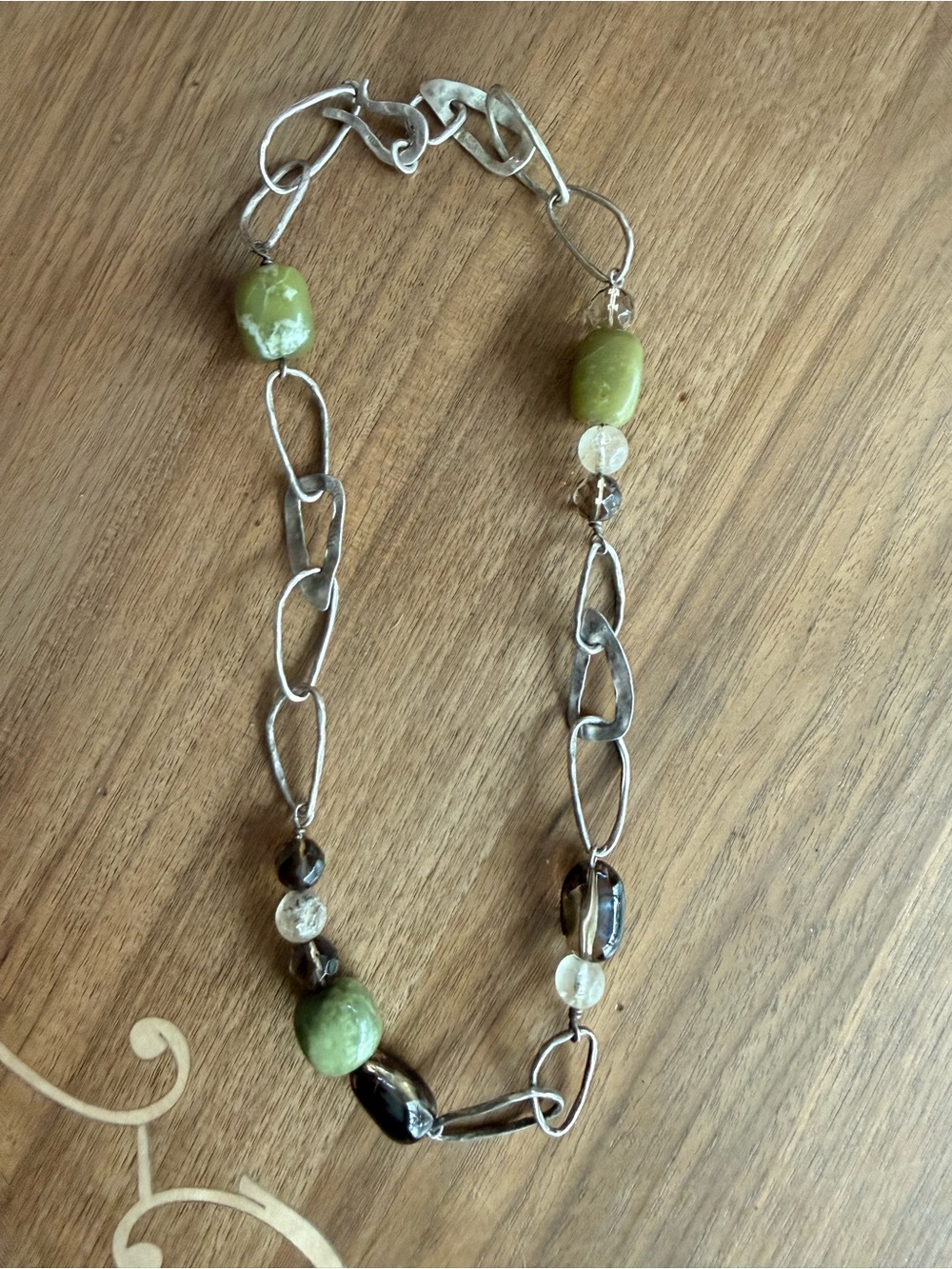 Silpada Green and Silver Link Bead Necklace (sterling)
